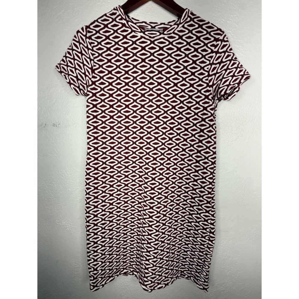 Zara Trafaluc Burgundy White Geometric Diamond Knit Short Sleeve T-Shirt Dress S